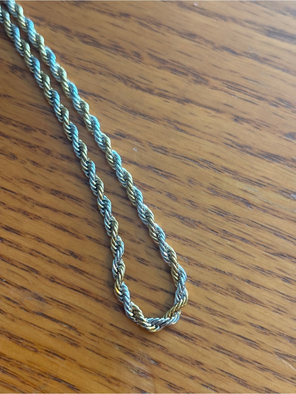 Women’s Two-Tone Twisted Rope Necklace — 24” Silver and Gold color.